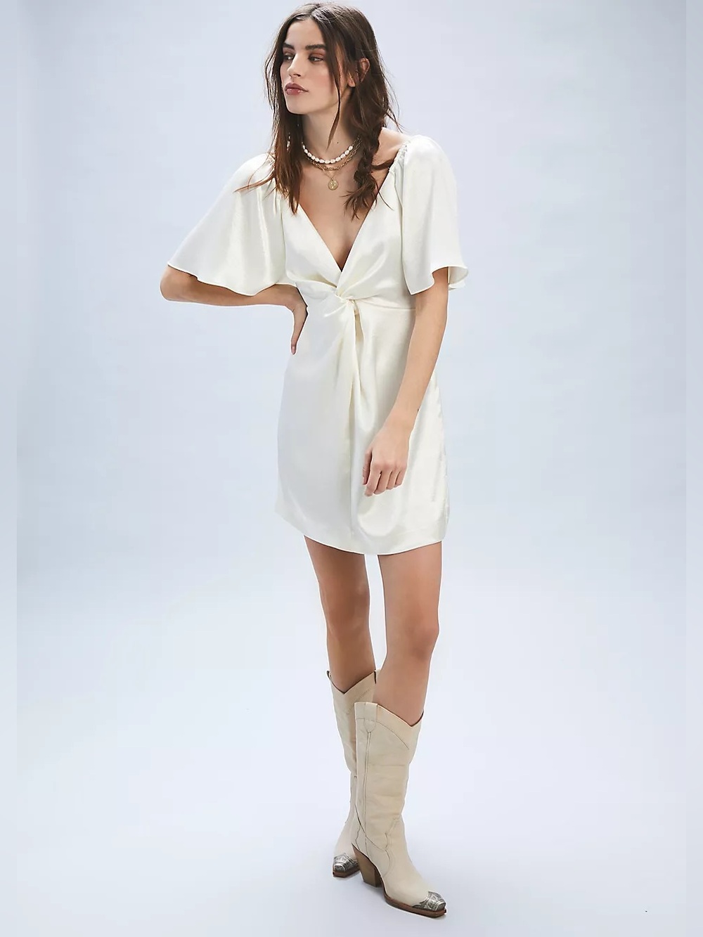 Free People Holly Twisted Front Mini Dress Evening Ivory XL